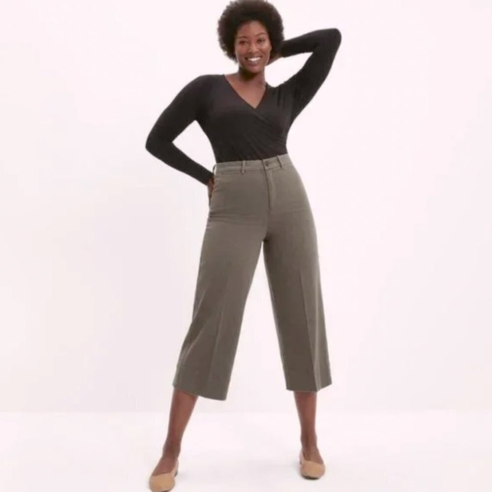 ** Frank & Oak Josephine Olive Green Cropped Wide Leg Twill Pants Size 2